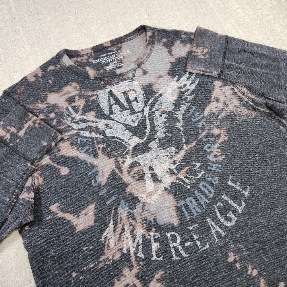 American Eagle Thermal Shirt Men XL Waffle Knit Heavy Cotton Vintage Fit Tie Dye